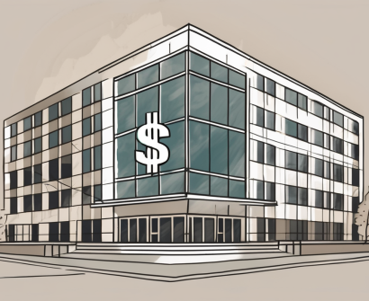 An international school building in new york with a symbolic dollar sign hovering above it