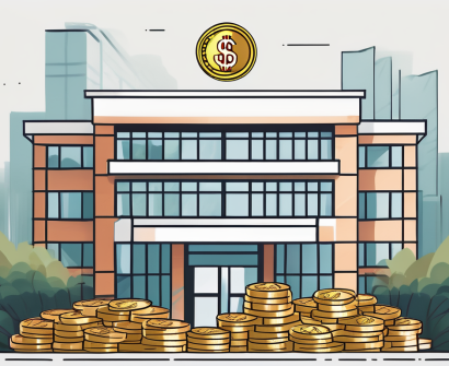 An international school building in guangzhou with a symbolic representation of currency