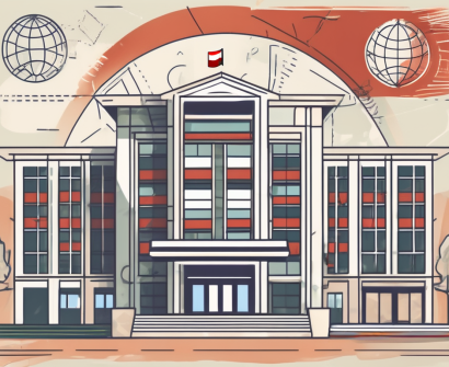 An international school building with the indonesian flag flying