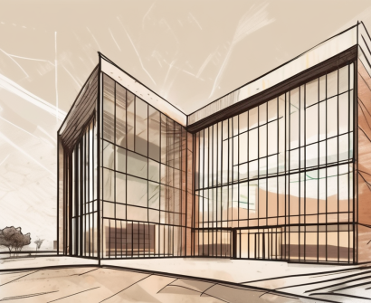 An international school building in kuwait with a symbolic representation of currency floating above it