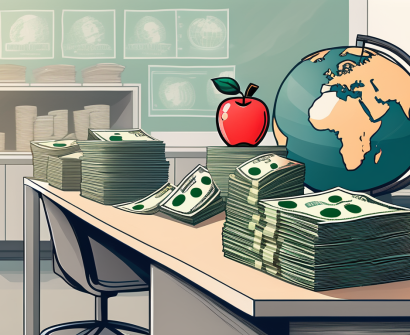 A classroom setting in luxembourg with an apple on the teacher's desk