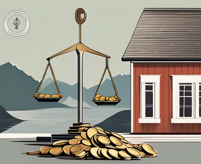 A traditional norwegian schoolhouse with a symbolic balance scale on the rooftop