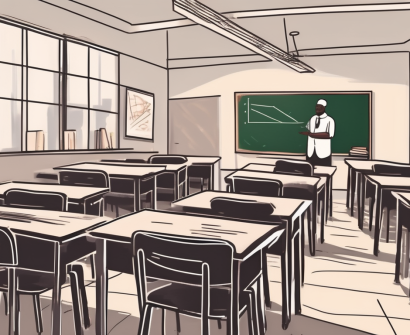 A nigerian classroom setting with a chalkboard