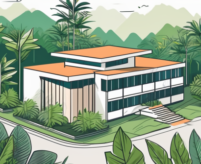 An international school building in papua new guinea surrounded by lush tropical vegetation