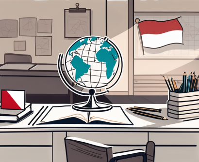 A classroom setting with a globe