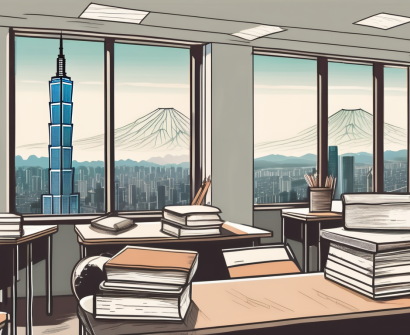 A classroom setting with a globe