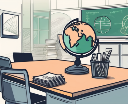 A classroom setting with a globe