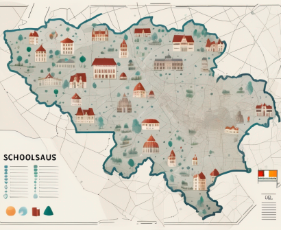 A map of belgium dotted with symbols of school buildings and globes