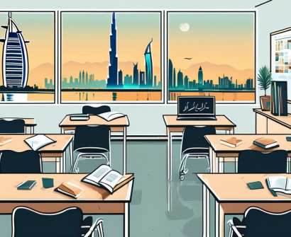 A classroom with a view of the iconic dubai skyline
