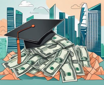 A graduation cap resting on top of a pile of singaporean dollars