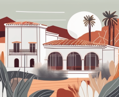 A picturesque spanish landscape with an international school building in the foreground