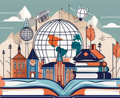 A picturesque austrian landscape with an international school building in the foreground