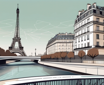 An iconic parisian landscape with an international school building in the foreground