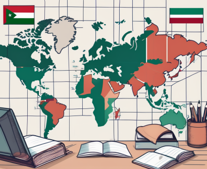 A classroom setting with a global map highlighting hungary