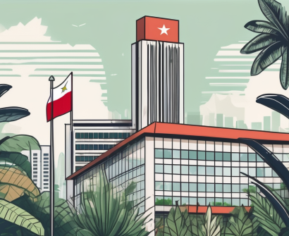 An international school building in jakarta with the indonesian flag flying overhead