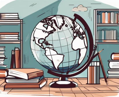 A classroom setting with a globe