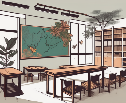 A classroom setting with diverse cultural elements representative of malaysia