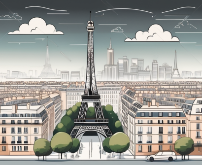 A classic parisian landscape with recognizable landmarks like the eiffel tower
