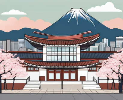 An international school building in south korea with the national flag