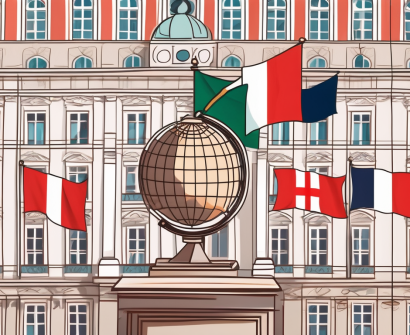 A classic viennese classroom with international flags