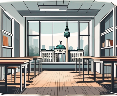 A classroom with diverse educational materials and landmarks of berlin