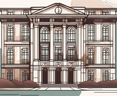 The iconic dulwich college shanghai building with a magnifying glass hovering over it