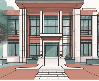 The shanghai community international school building with a focus on its entrance