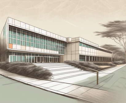 The shanghai singapore international school building with a symbolic pathway leading to its entrance