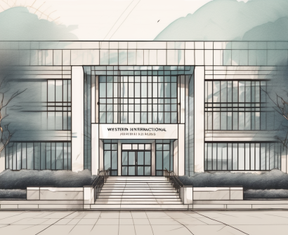 The western international school of shanghai's building with a job application and a pen on the foreground