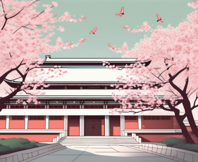 The japanese school of beijing's building with a path leading up to it