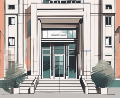 The lycée français international de pékin's building with a few job application papers floating towards its entrance