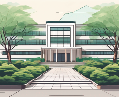 The guangzhou korean school building with a prominent entrance