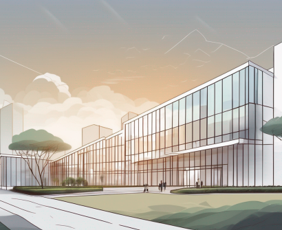 The guangzhou nanhu international school building with a pathway leading to its entrance