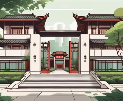 Hangzhou international school's building with a pathway leading to the entrance