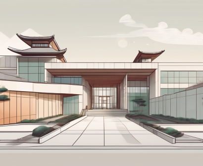 The huamao multicultural education academy building with a pathway leading towards it