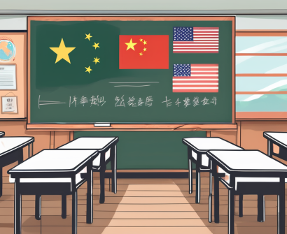 A classroom setting in china with a chalkboard