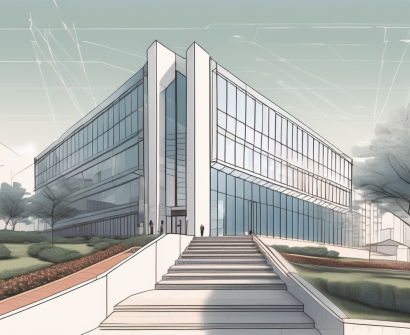 The qingdao amerasia international school building with a path leading up to it