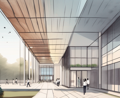 Shekou international school's building with a pathway leading to its entrance