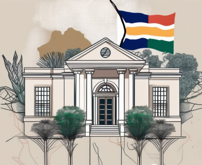 The american international school of johannesburg building with a south african flag flying above it