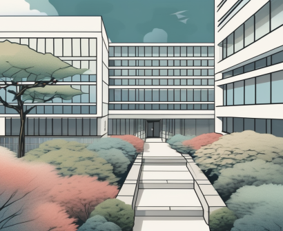 The yokohama international school building with a symbolic representation of job opportunities