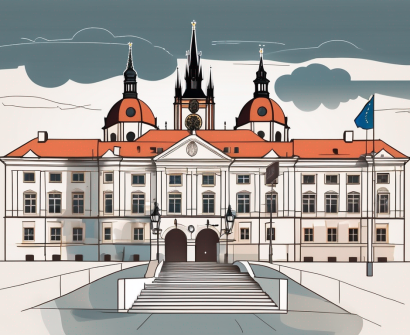 The international school of prague building with a signpost pointing towards it