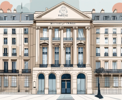 The british school of paris building with a subtle backdrop of iconic french landmarks