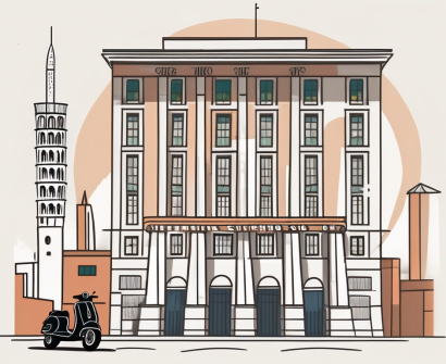 The international school of milan building with a 'for hire' sign hanging on the front gate