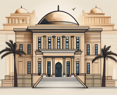 The cairo american college building with a few surrounding egyptian landmarks