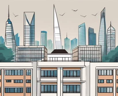 The shanghai community international school building with a symbolic arrow pointing towards it