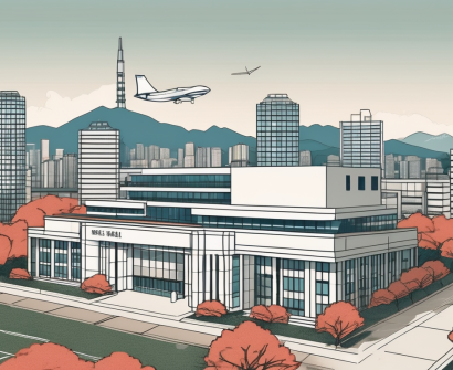 The seoul foreign school building with a backdrop of the south korean skyline