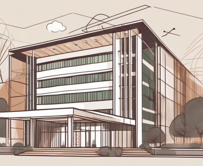 The yew chung international school building in china surrounded by symbolic elements like a passport