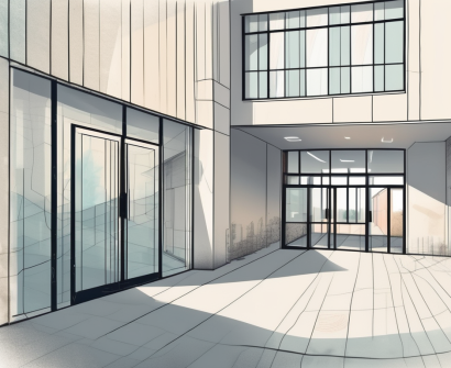 The berlin brandenburg international school building with a symbolic representation of job opportunities such as an open door or a pathway leading towards it