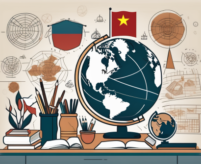 A classroom setting with diverse cultural symbols