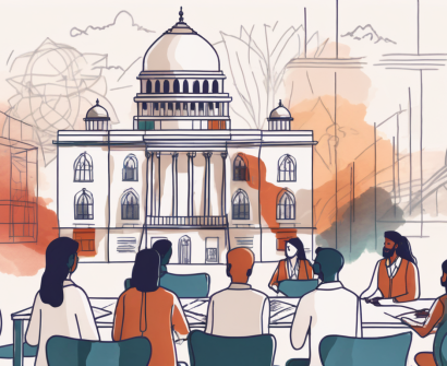 A classroom setting with indian cultural elements and british landmarks